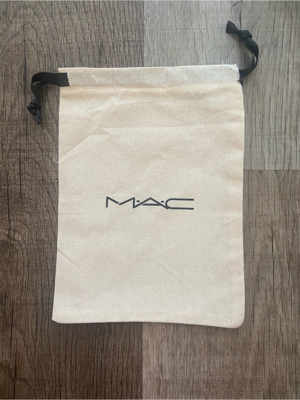 MAC Cosmetics Cream Drawstring Pouch with Black Logo